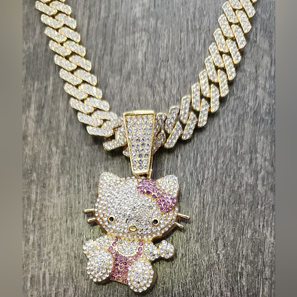 18" Hello kitty iced chain necklace gold or silver